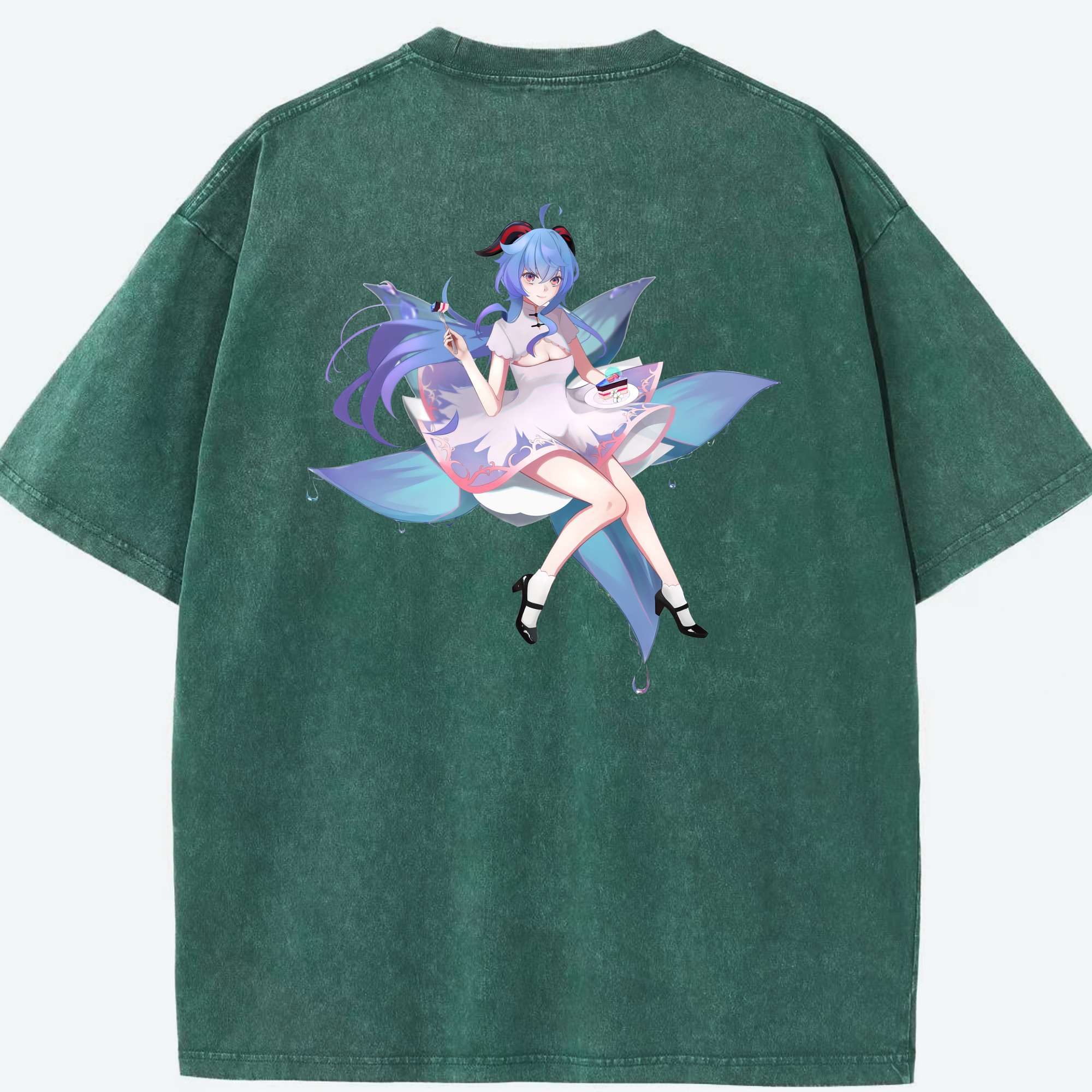 げんし神 甘雨 かんう genshin Ganyu 綿100% ヴィンテージ風 半袖Tシャツ（背面プリント）